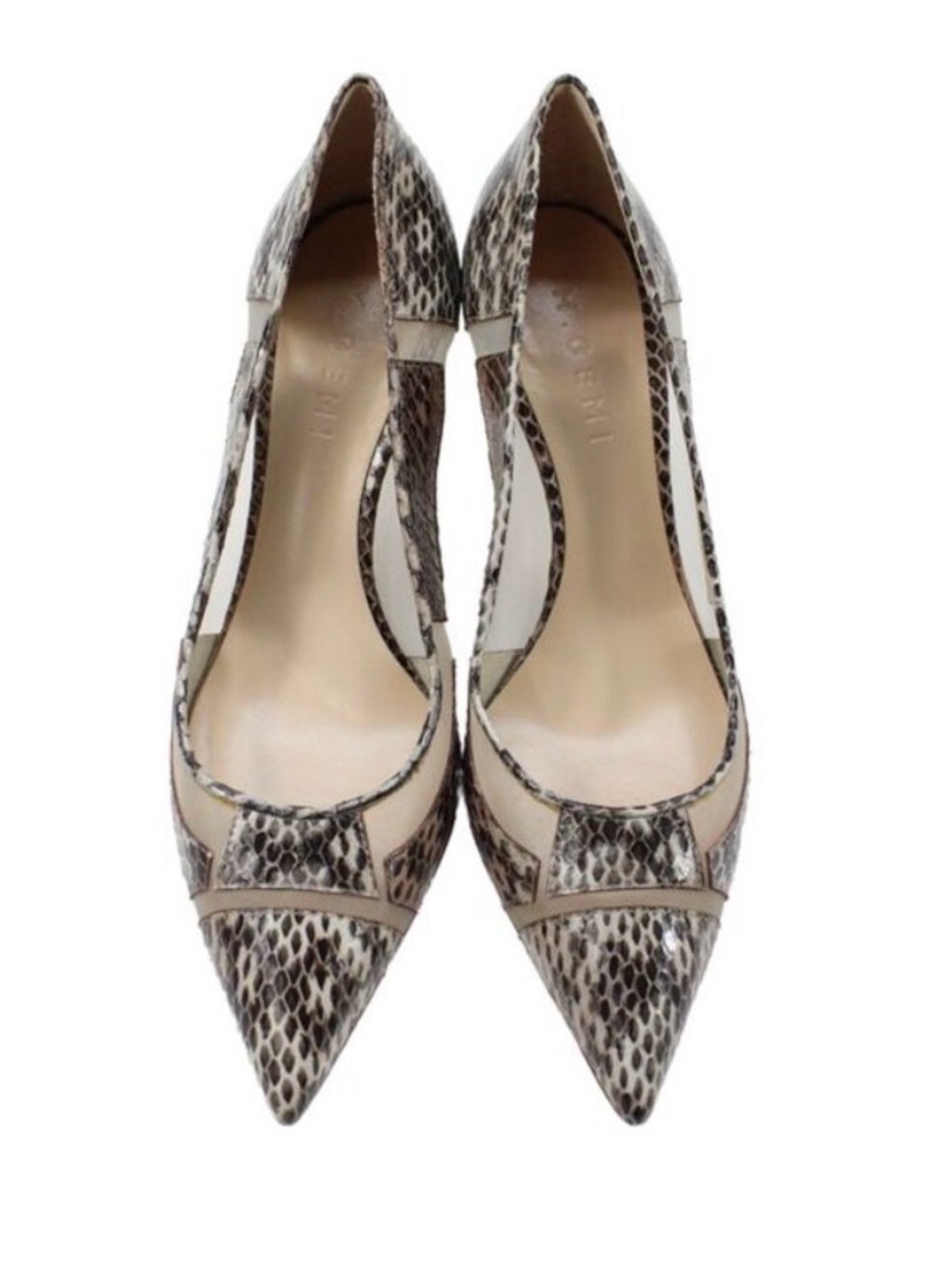 M Gemi Womens Snakeskin Print Pointed Toe Pumps Beige Black Size 37 7